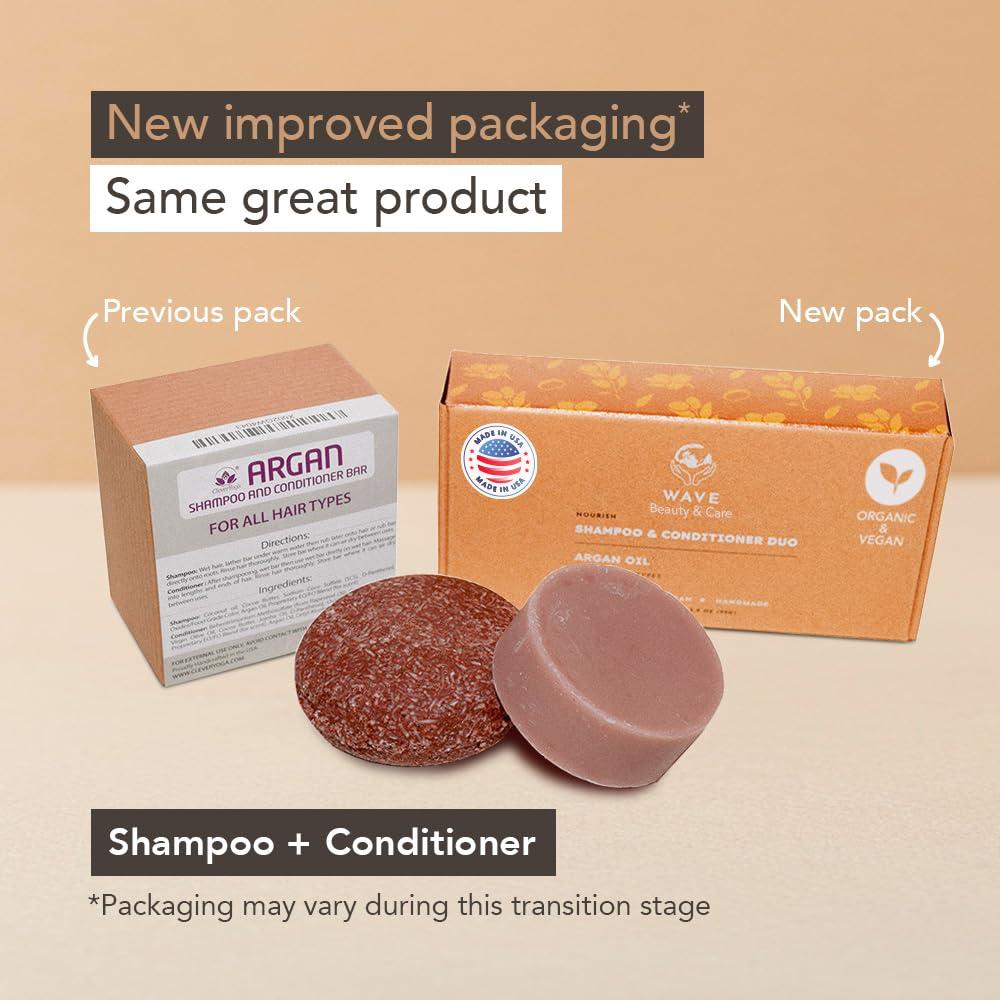 Juego de Champú y Acondicionador en Barra Wave - Vegano y Sin Sulfatos - Hidratación Intensa con Aceite de Argan