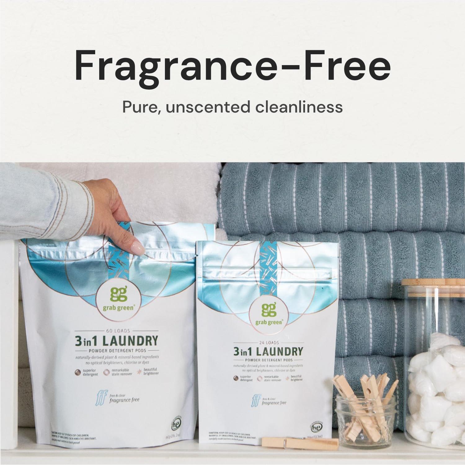 Cápsulas de Detergente para Ropa Grab Green 3 en 1 Sin Fragancia 24 Unidades