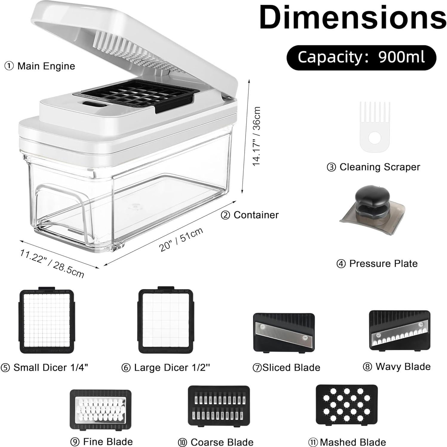 Picador de Verduras ZABINS 7 Cuchillas 900mL Blanco