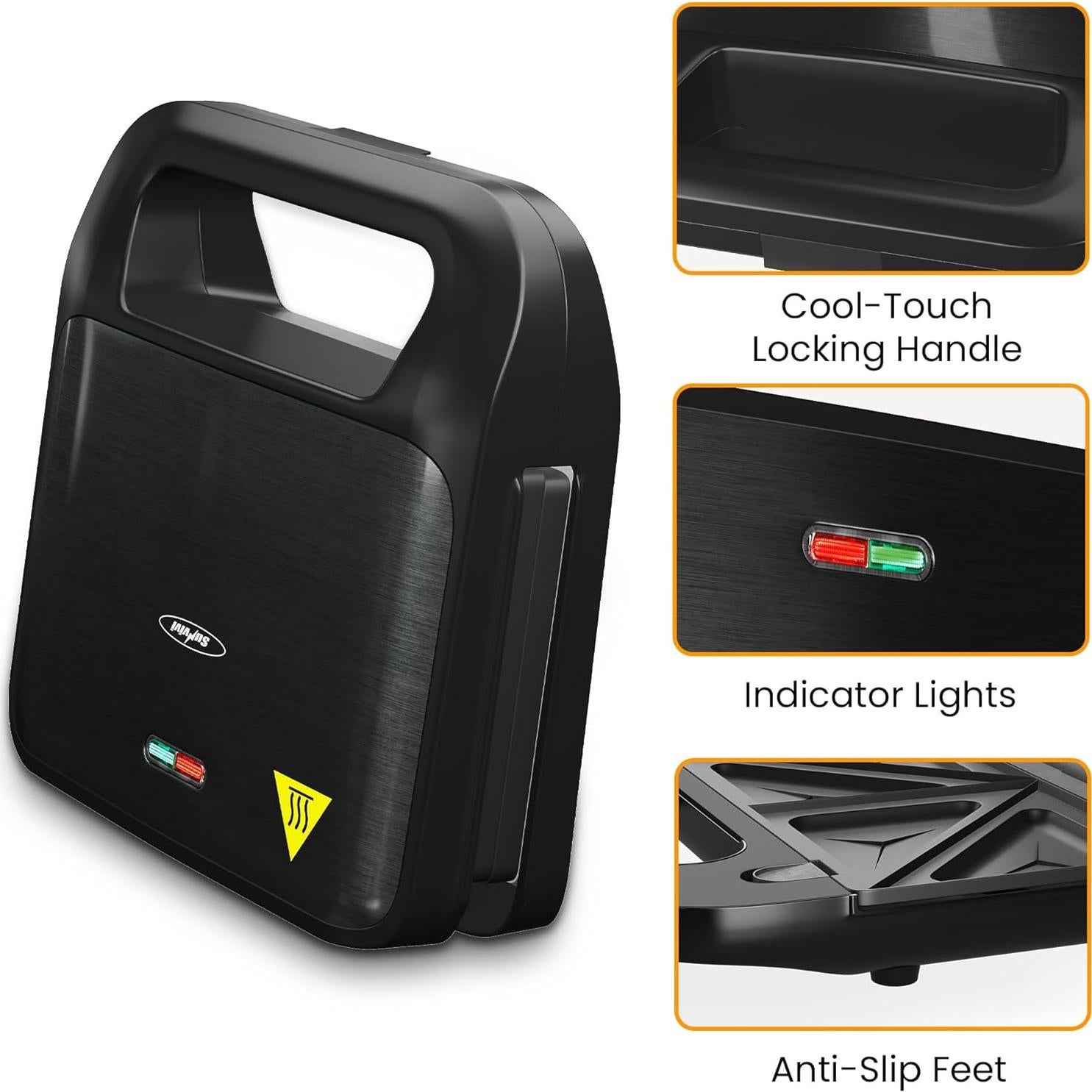 Máquina de Sandwich 3 en 1 SUNVIVIPRO 750W Placas Removibles