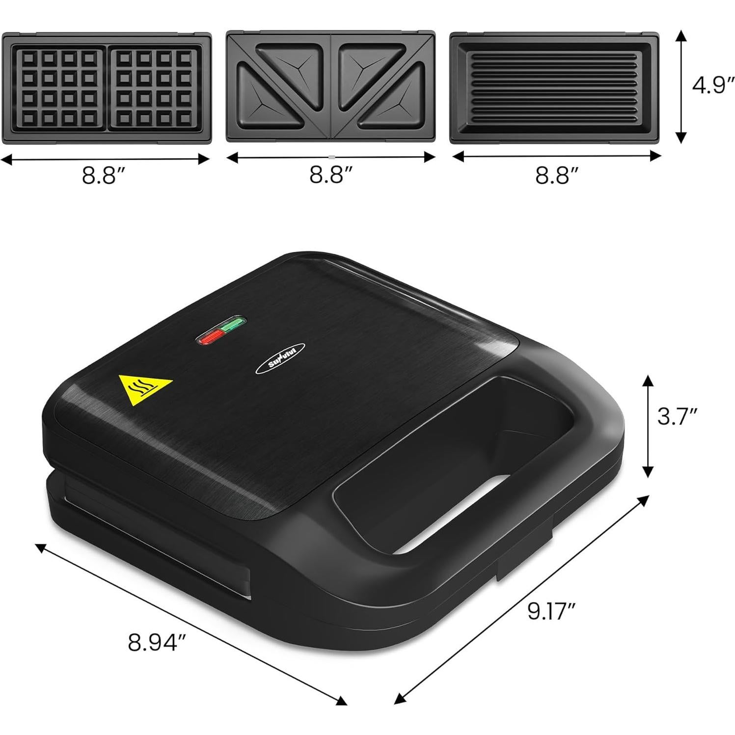 Máquina de Sandwich 3 en 1 SUNVIVIPRO 750W Placas Removibles