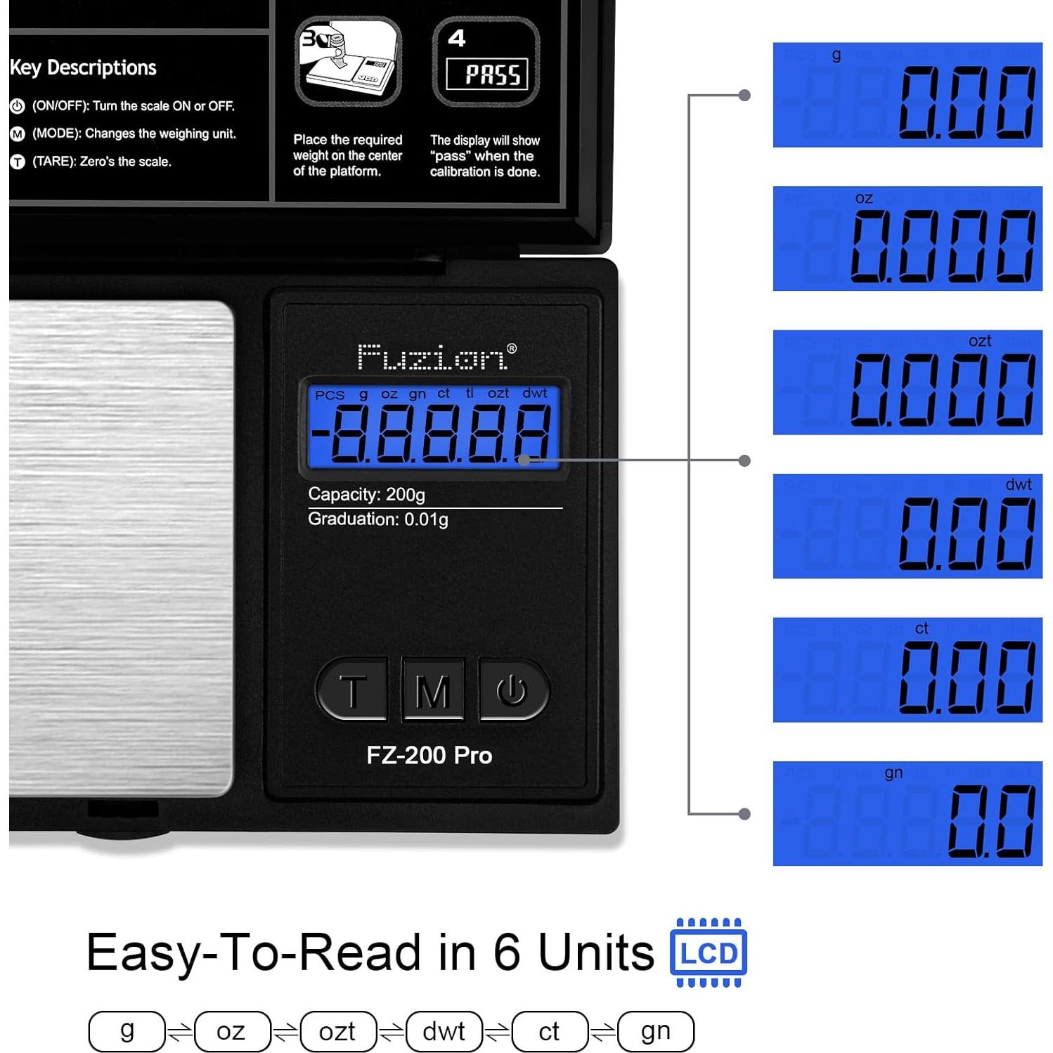 Báscula Digital de Precisión Fuzion 200g con Calibración