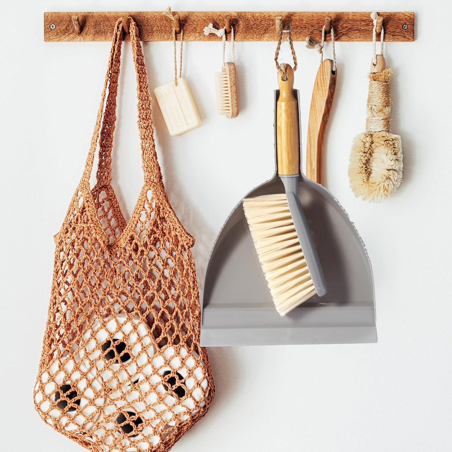 Juego de Recogedor y Escoba Boershun - Mango de Bambú, Gris