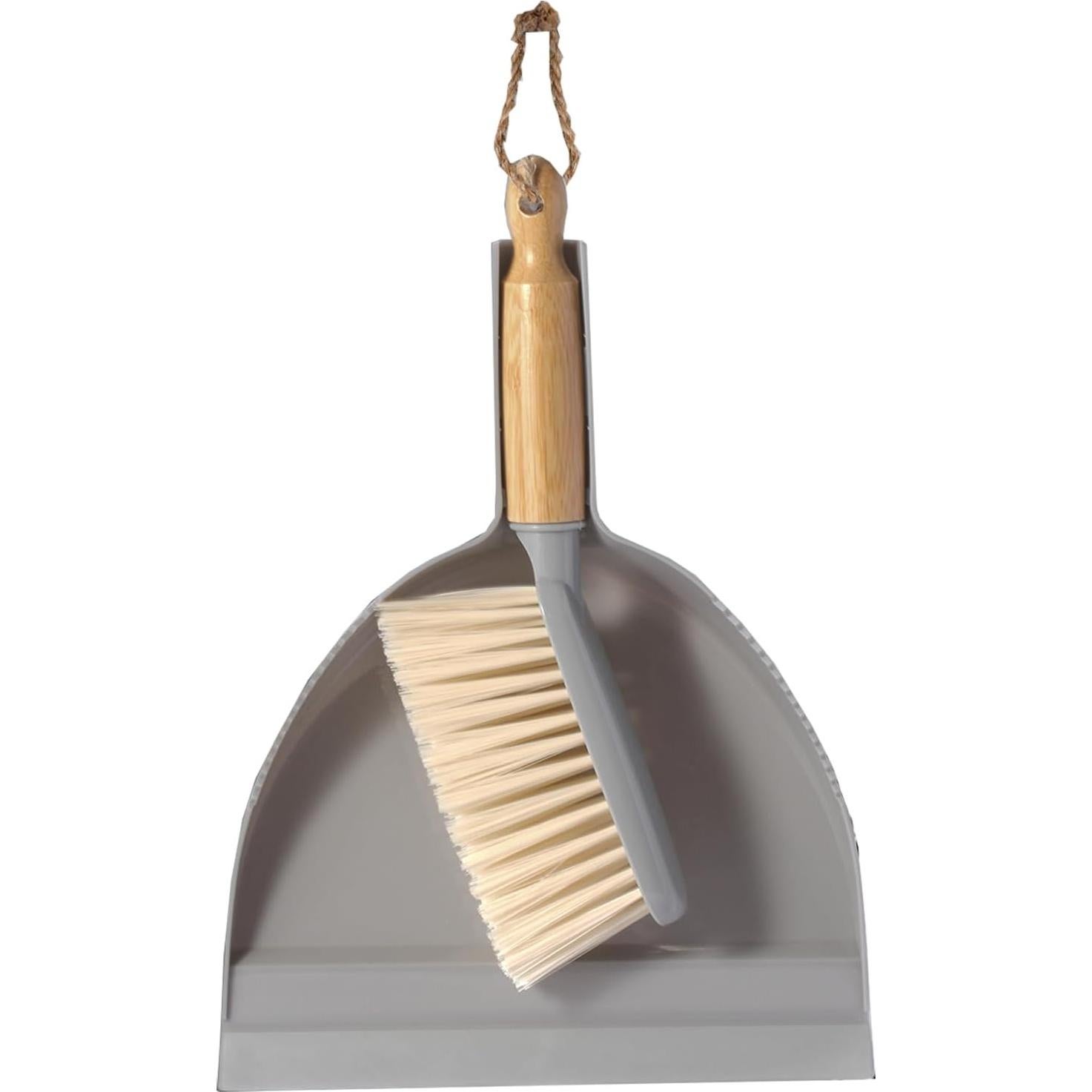Juego de Recogedor y Escoba Boershun - Mango de Bambú, Gris