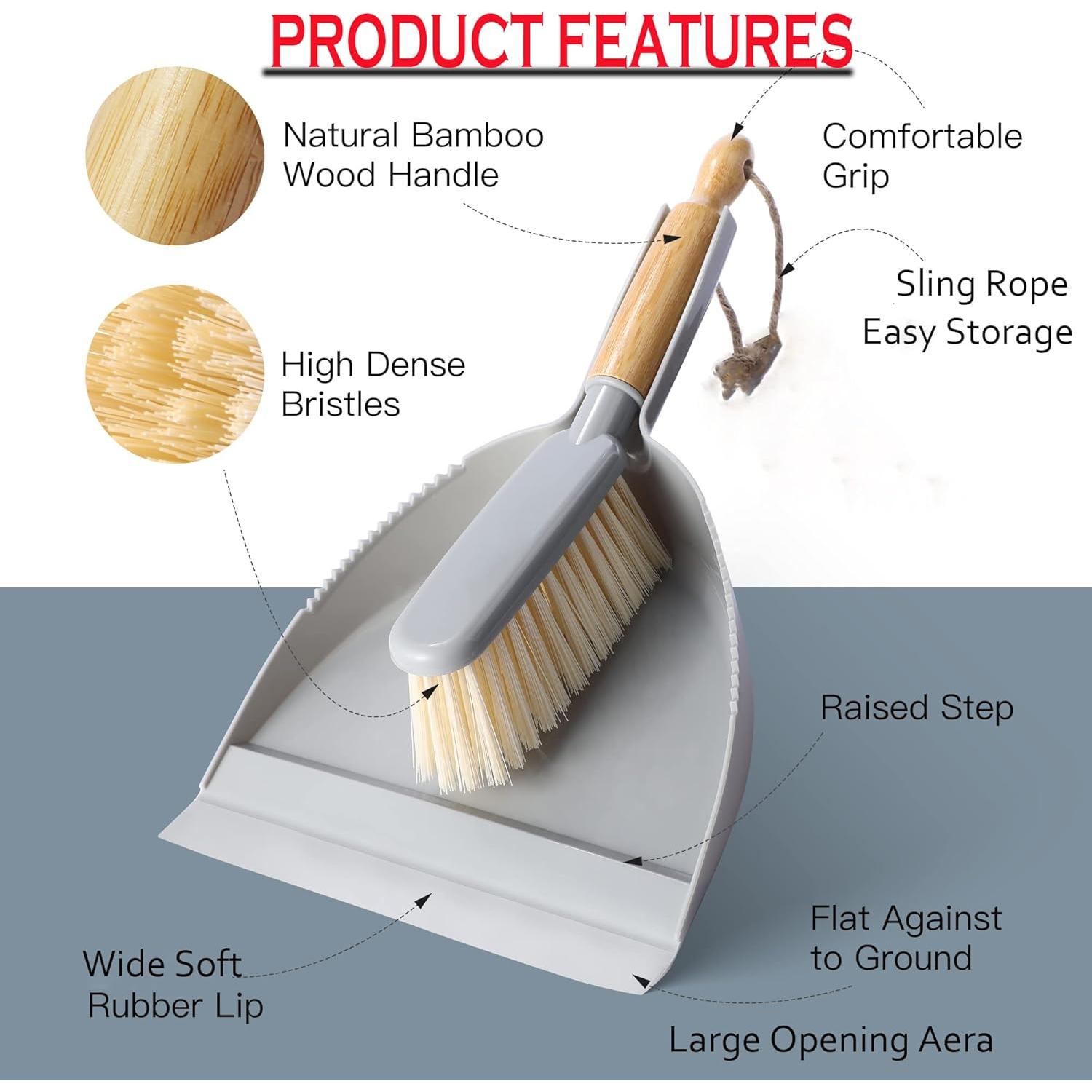 Juego de Recogedor y Escoba Boershun - Mango de Bambú, Gris
