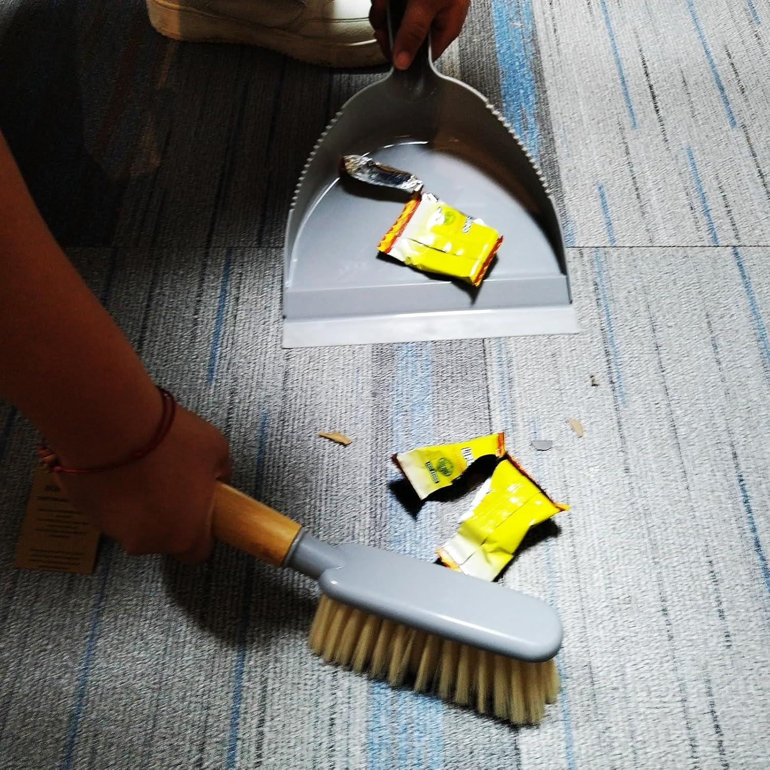 Juego de Recogedor y Escoba Boershun - Mango de Bambú, Gris