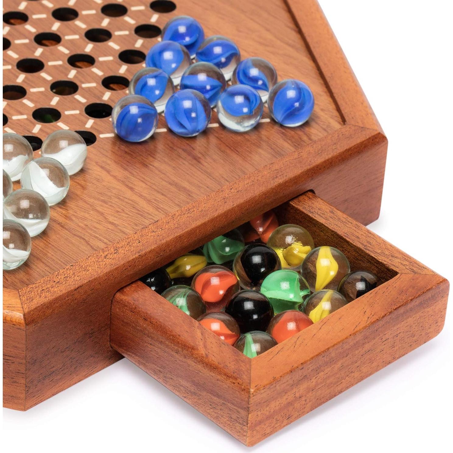 Juego de Mesa Halma Chino de Madera 32.2 cm con Canicas Vidrio