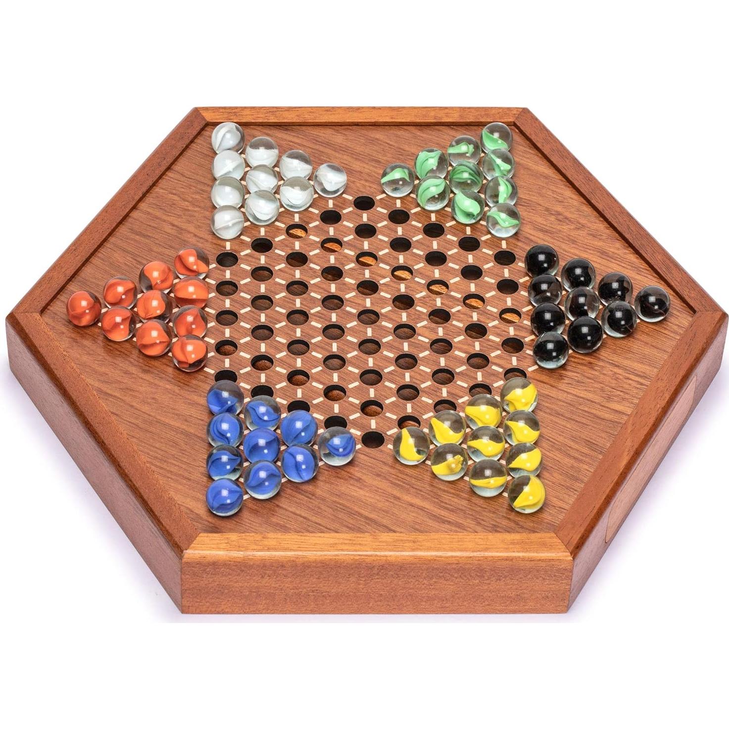 Juego de Mesa Halma Chino de Madera 32.2 cm con Canicas Vidrio