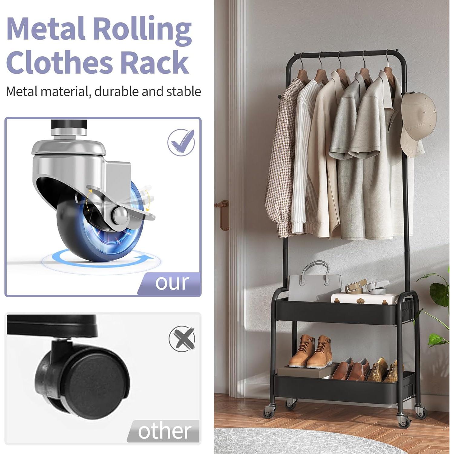 Perchero con Ruedas KINGRACK para Niños, Negro, 148.6 cm