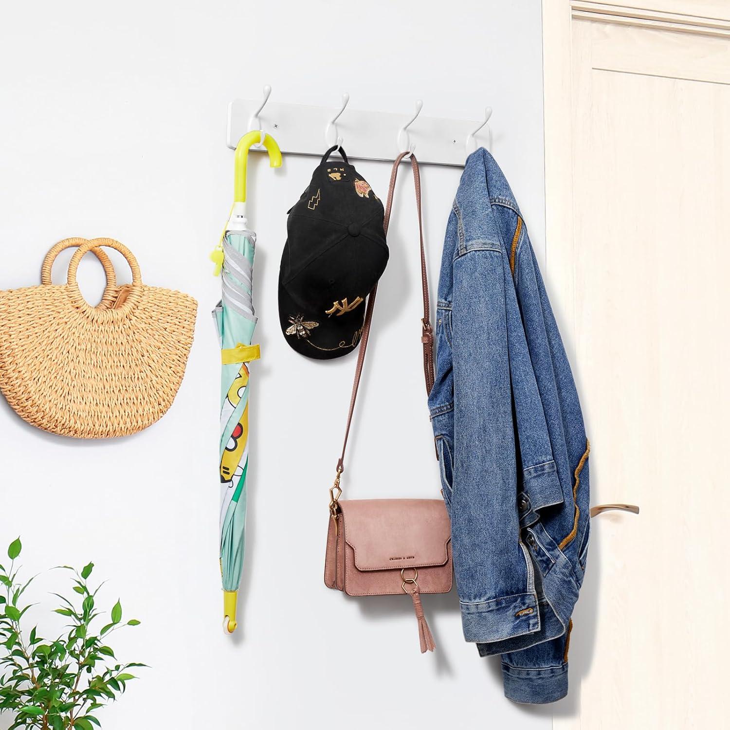 Perchero de Pared OUTNILI Blanco 4 Ganchos Dobles Alta Resistencia