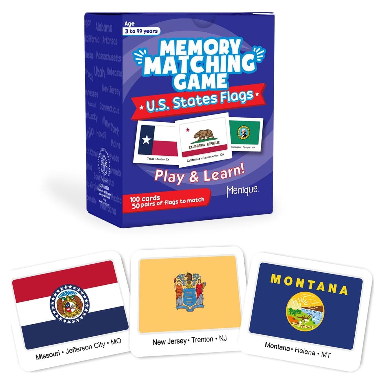 Juego de Memoria Banderas de EE. UU. Menique - 100 Cartas