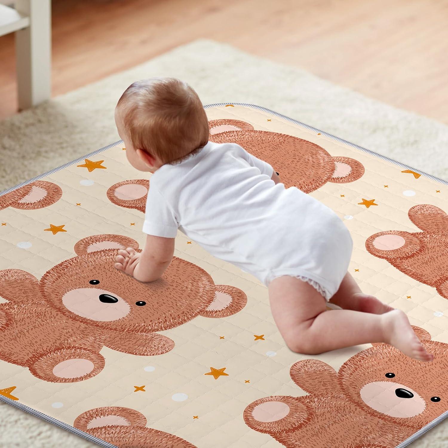 Alfombra de Juego Boho Funtery 109x109 cm Oso Lavable Antideslizante