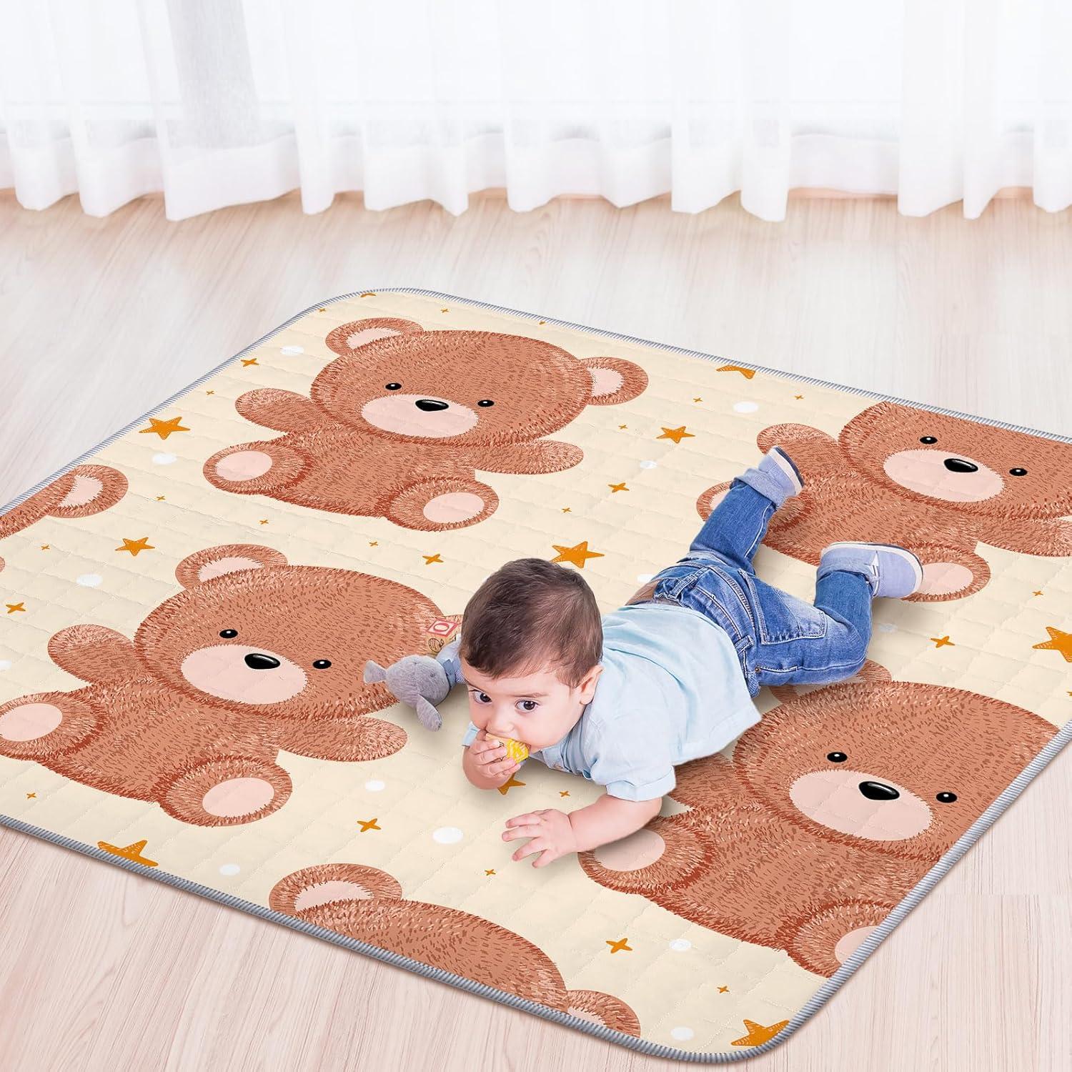 Alfombra de Juego Boho Funtery 109x109 cm Oso Lavable Antideslizante