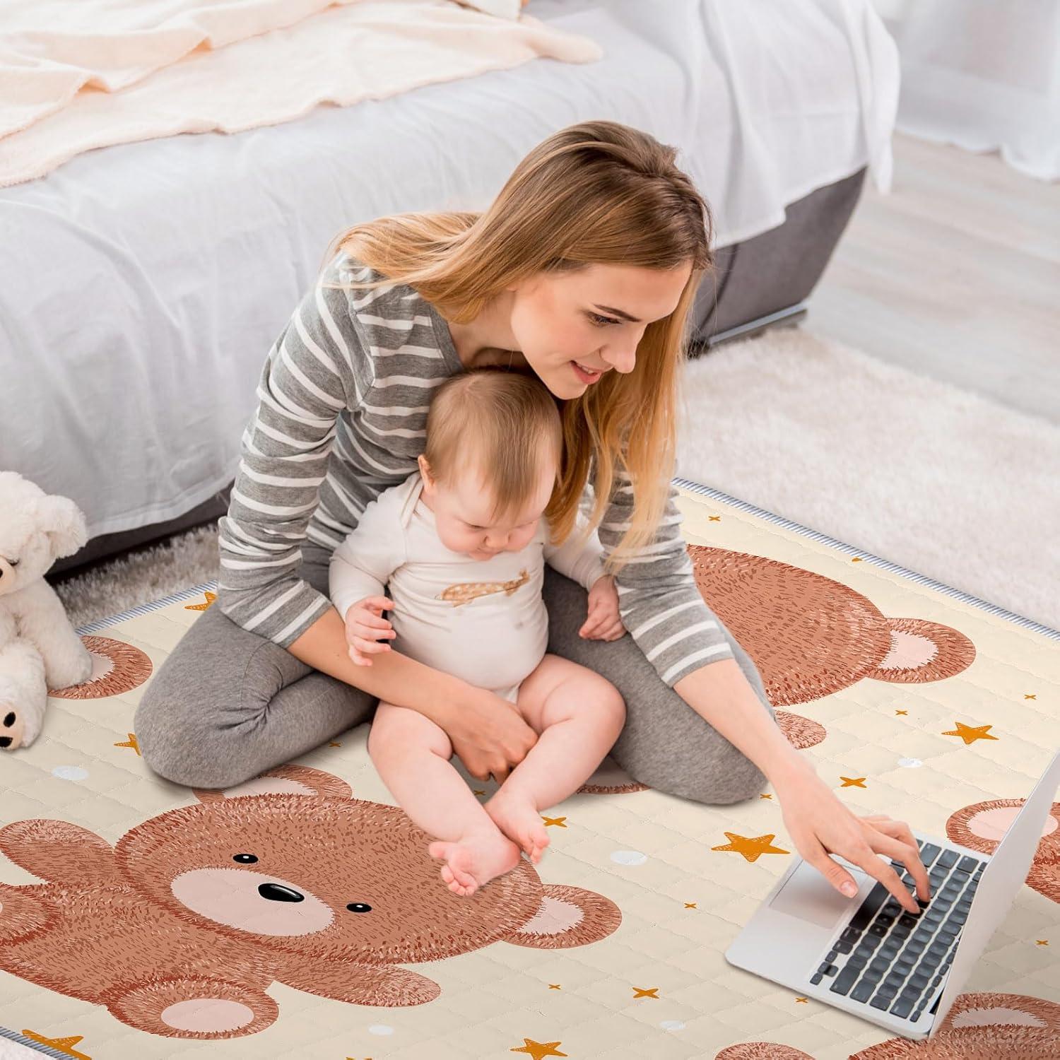 Alfombra de Juego Boho Funtery 109x109 cm Oso Lavable Antideslizante