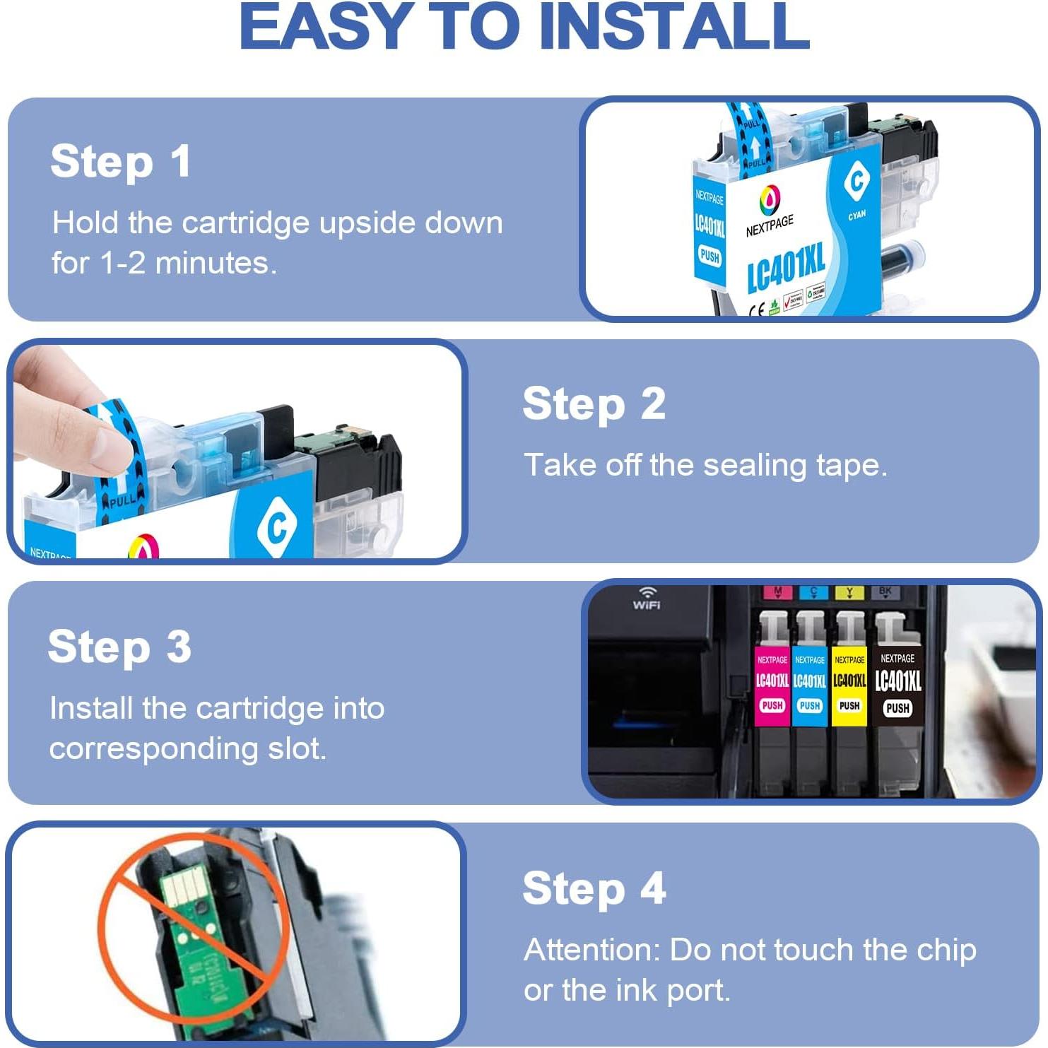 Cartuchos de tinta NEXTPAGE LC401XL para Brother MFC-J1010DW - Paquete de 4