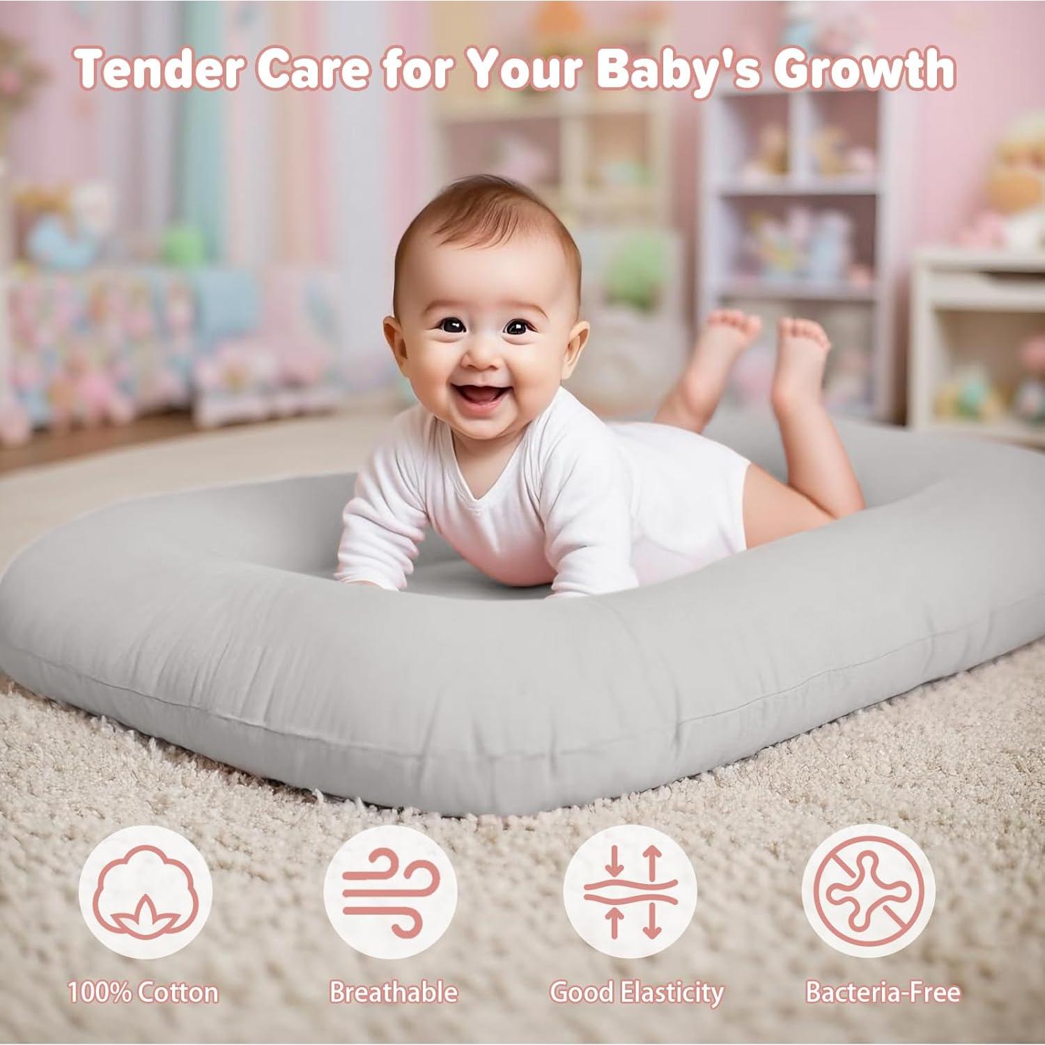 Cojín Orgánico para Bebés 0-24 Meses Algodón Suave Gris
