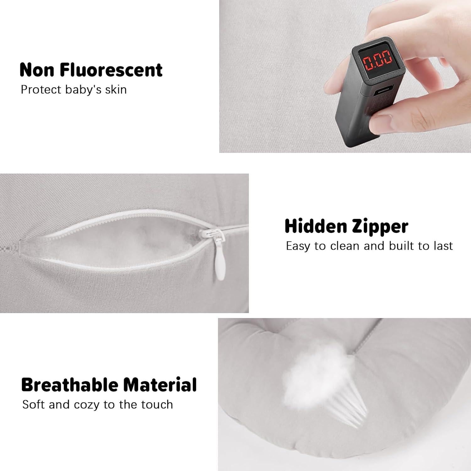 Cojín Orgánico para Bebés 0-24 Meses Algodón Suave Gris