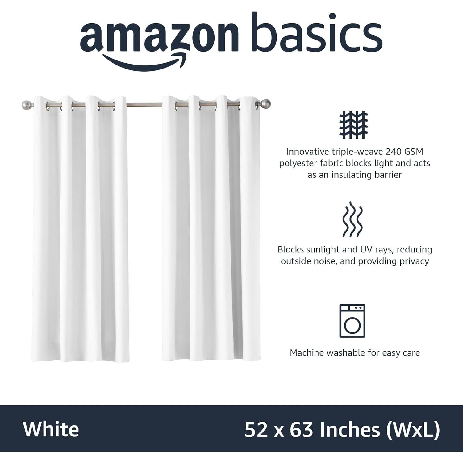 Cortina Blackout Amazon Basics 132x160 cm Blanca - Juego de 2