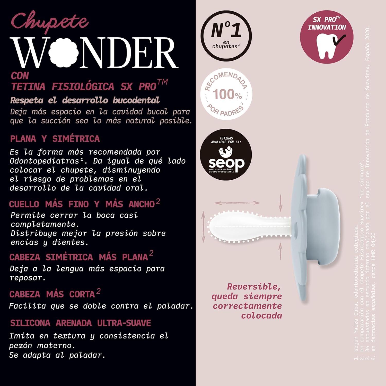 Chupete Suavinex Wonder Baby 0-6 Meses Tetina Silicona 2 Piezas