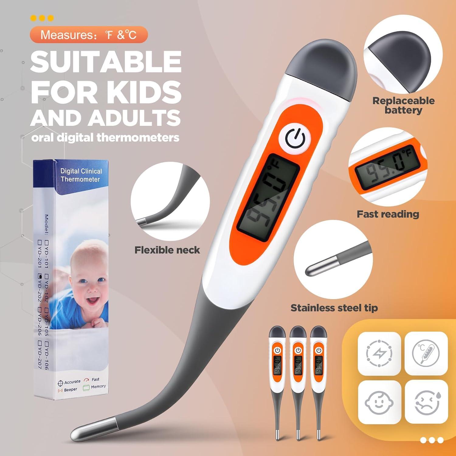 Termómetro Digital Oral TrelaCo 10 Pcs Punta Flexible Gris