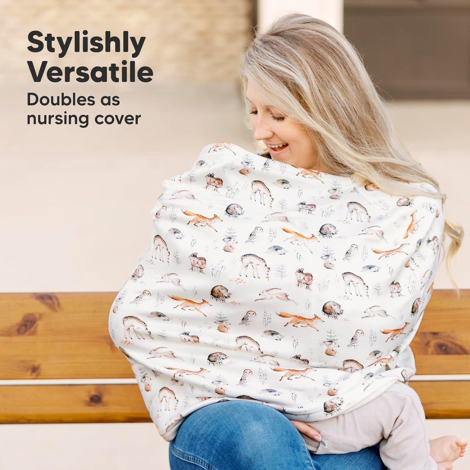 Baby Car Seat Cover for Boys, Girls - Breathable Infant Carseat Canopy for Winter, Rain, Universal Stretchy Fit Nursing Cover for Breastfeeding Newborns, Super Soft, Easy Access Zip Window (Arcadia)