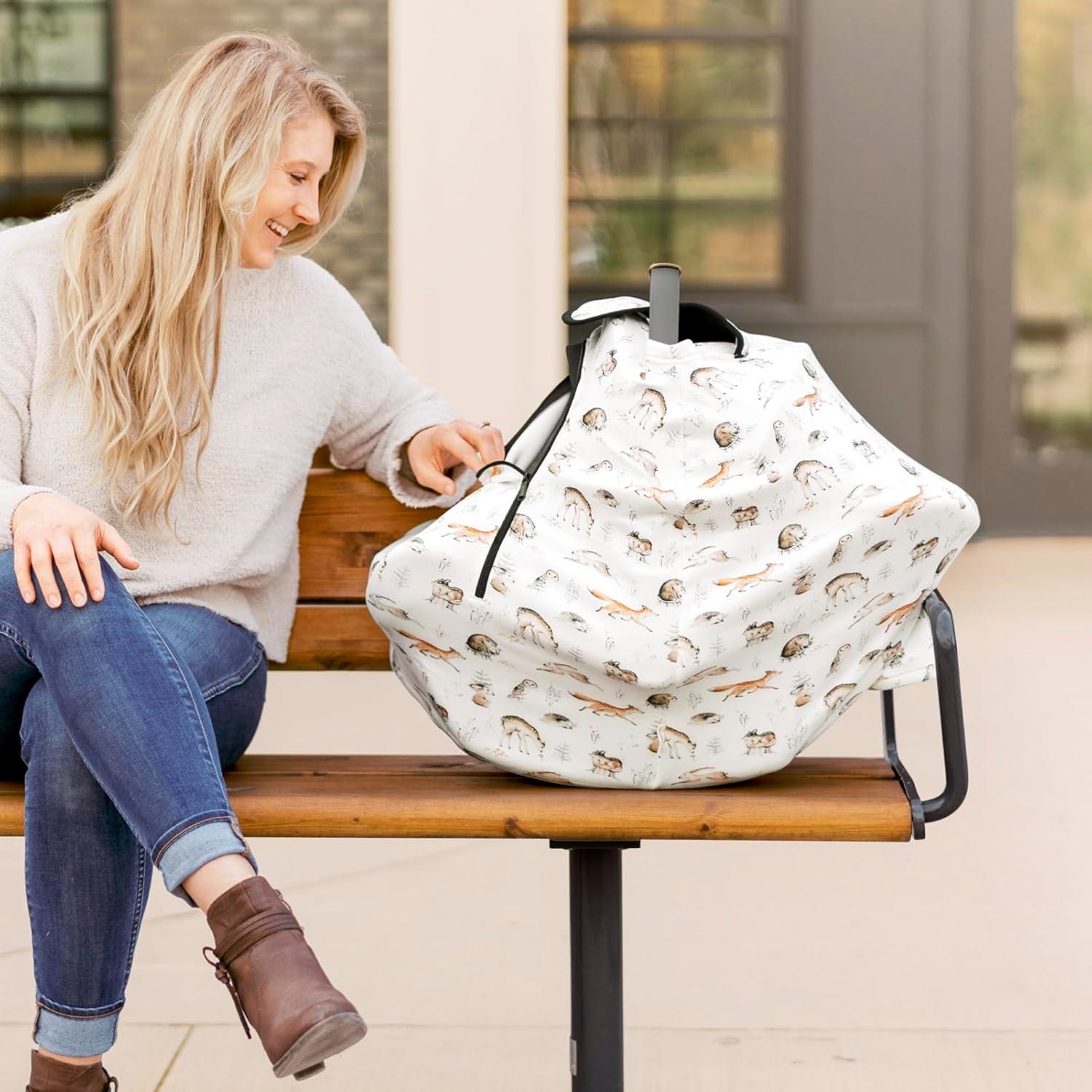 Baby Car Seat Cover for Boys, Girls - Breathable Infant Carseat Canopy for Winter, Rain, Universal Stretchy Fit Nursing Cover for Breastfeeding Newborns, Super Soft, Easy Access Zip Window (Arcadia)