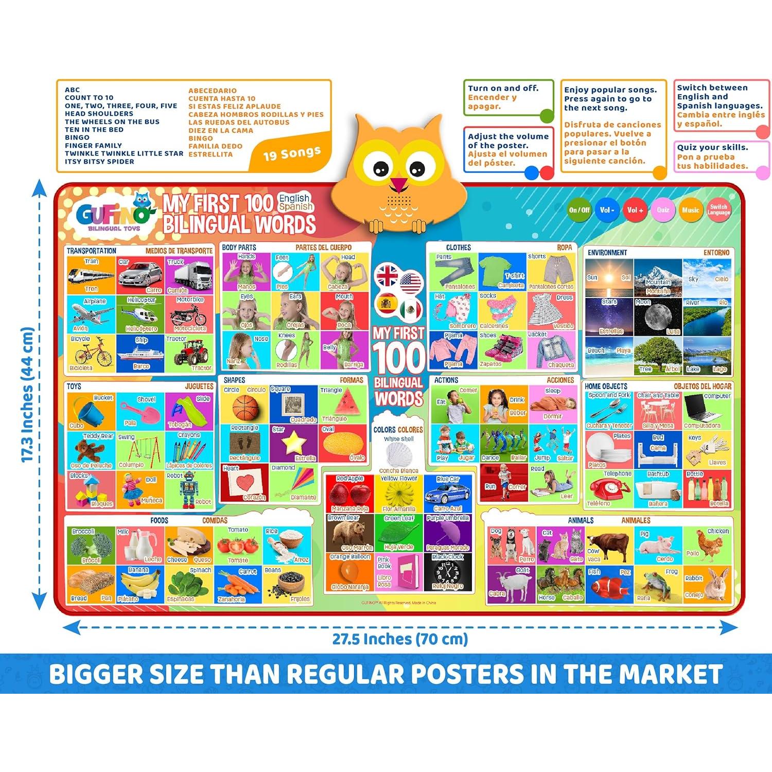 Póster Electrónico Bilingüe GUFINO 100 Palabras para Niños