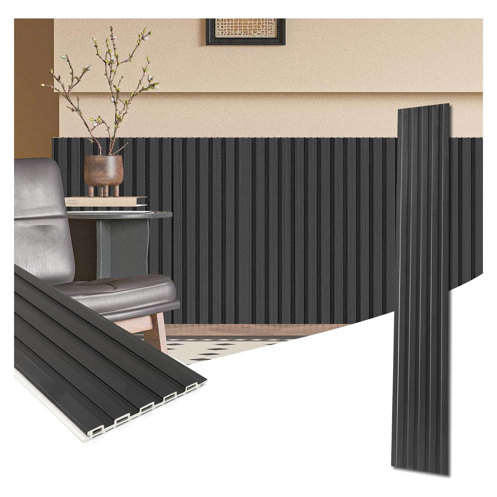 Paneles de Wainscoting WPC Art3d 16 Piezas 309.88x38.10cm Negro
