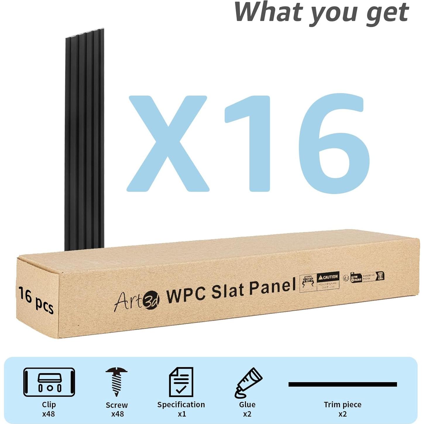 Paneles de Wainscoting WPC Art3d 16 Piezas 309.88x38.10cm Negro