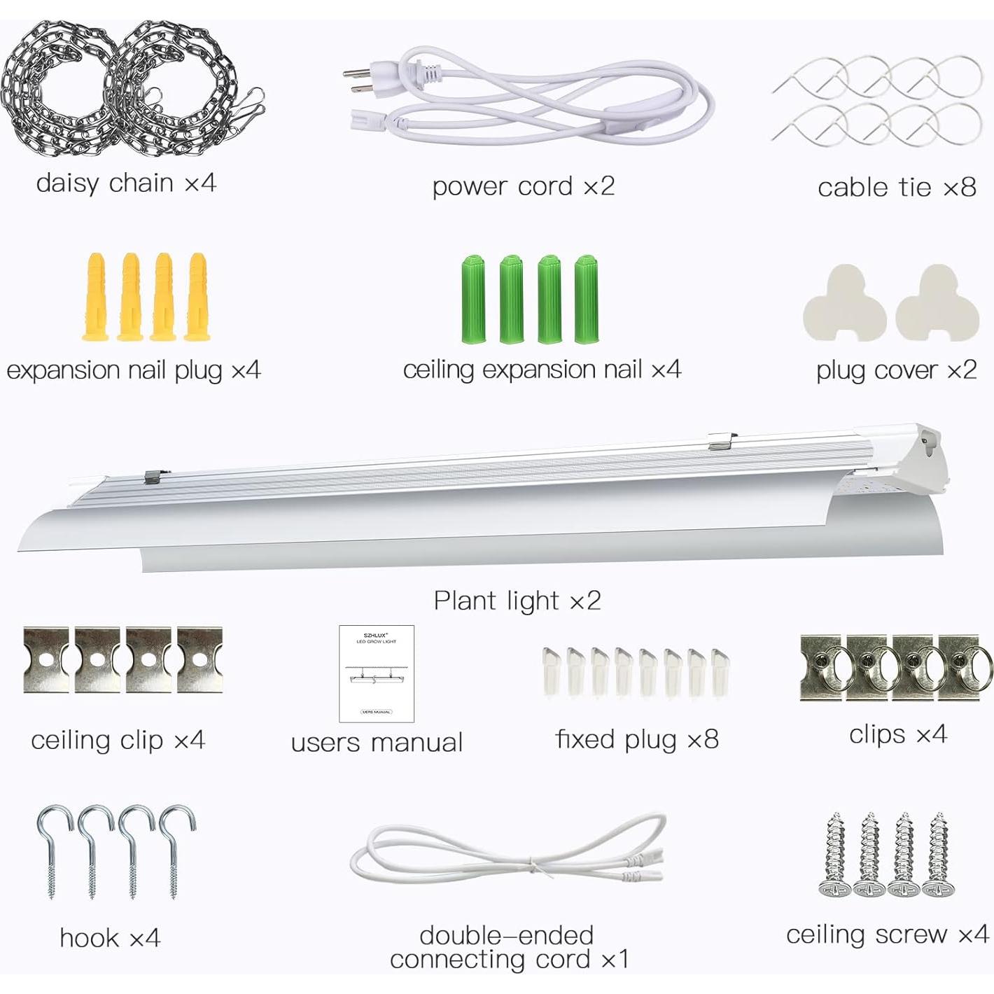 Luz de Cultivo LED SZHLUX 2FT 80W Espectro Completo para Plantas