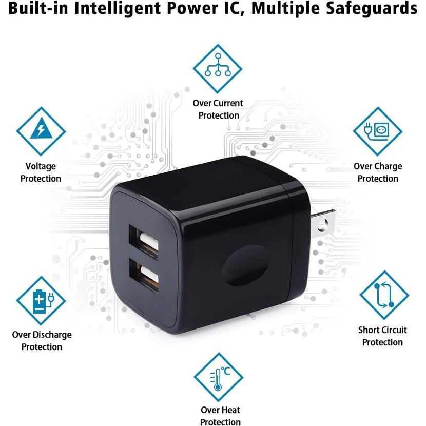 Cargador de Pared USB Doble UorMe 2.1A 5V Paquete de 5