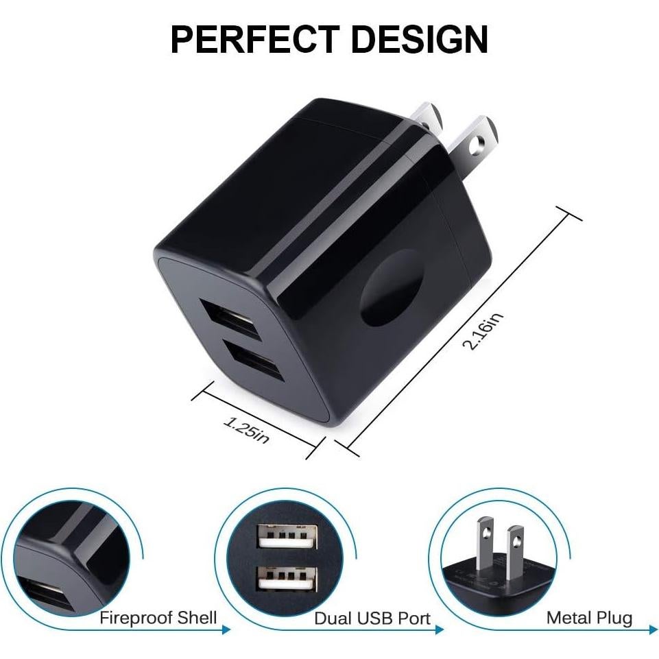 Cargador de Pared USB Doble UorMe 2.1A 5V Paquete de 5