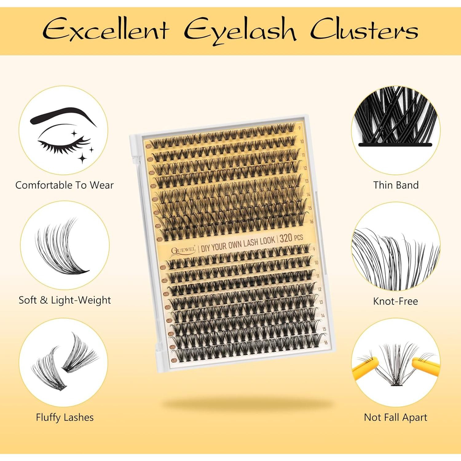 Kit de Grupos de Pestañas QUEWEL 320 Pcs 30D 40D 9-16mm