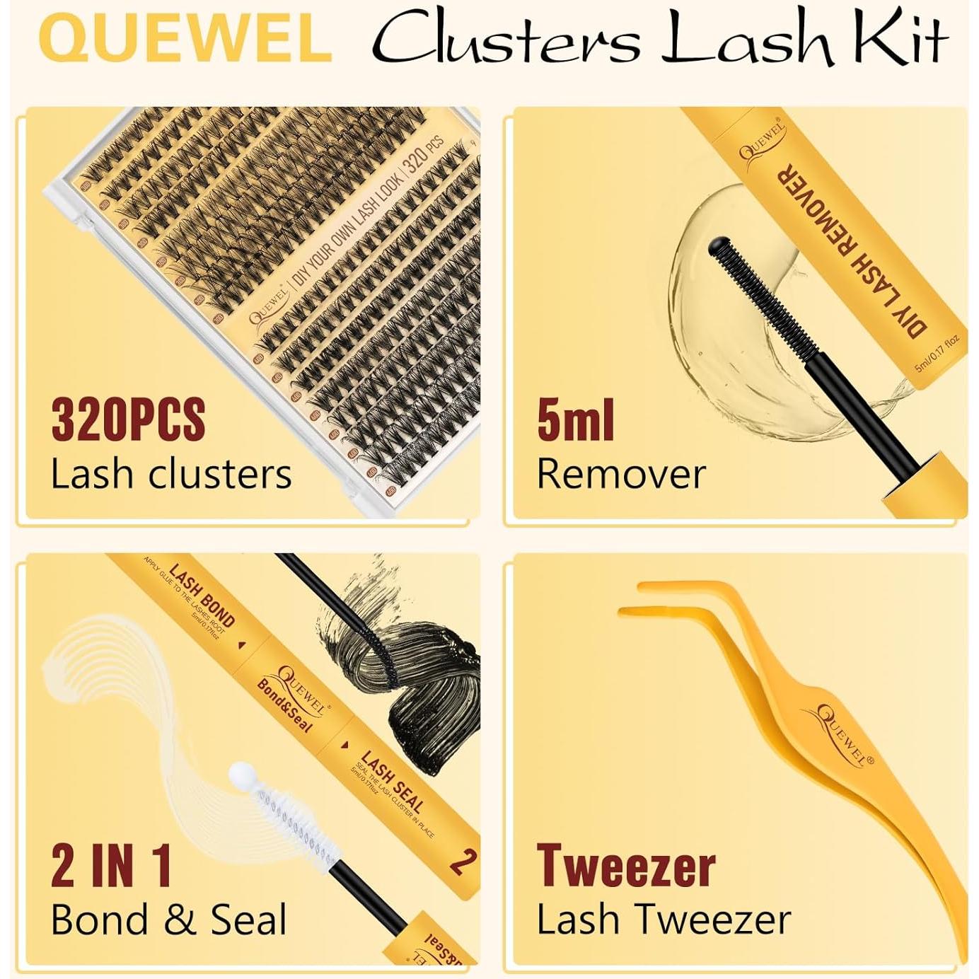 Kit de Grupos de Pestañas QUEWEL 320 Pcs 30D 40D 9-16mm