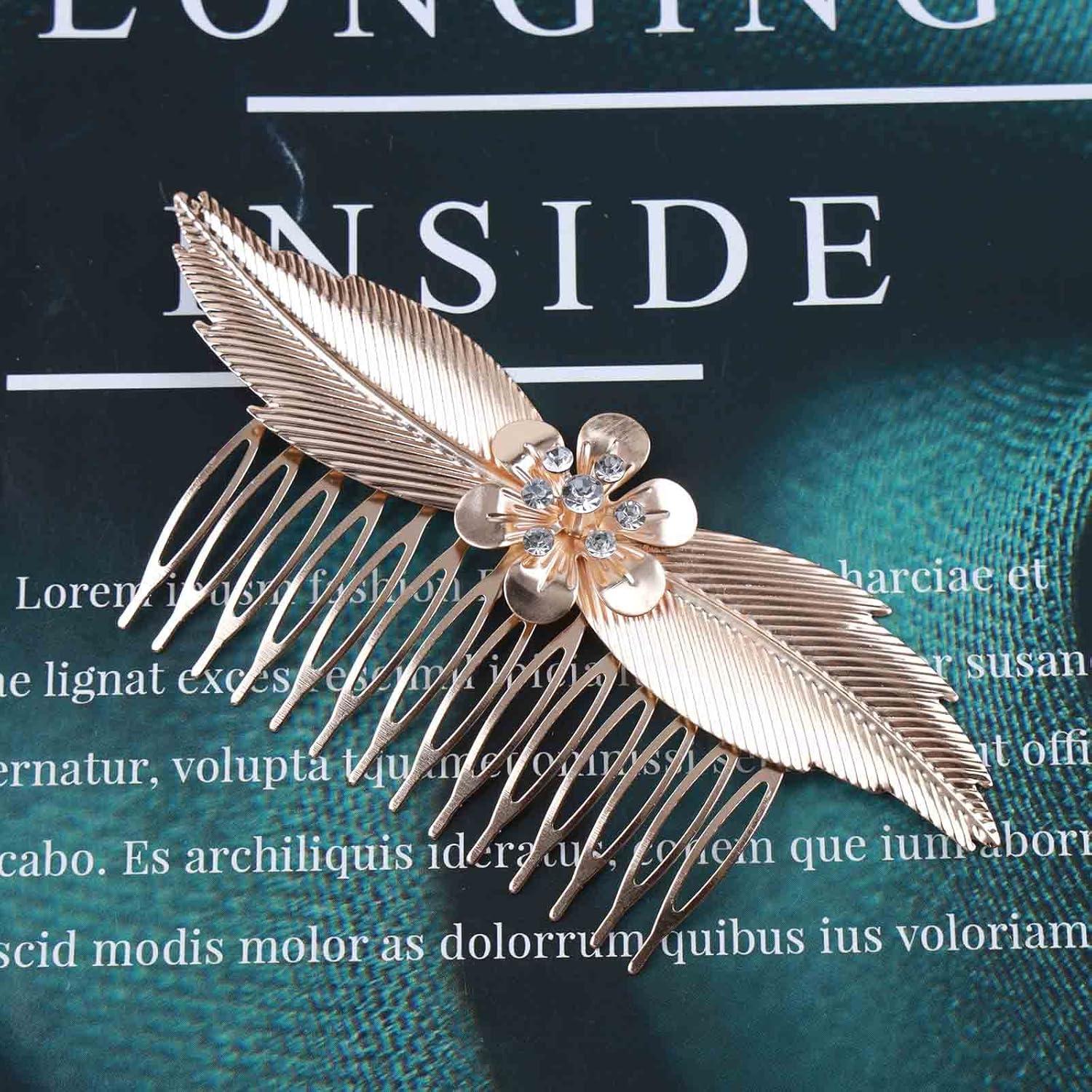 Peina de cabello dorada Yheakne con strass para boda 11.94 cm