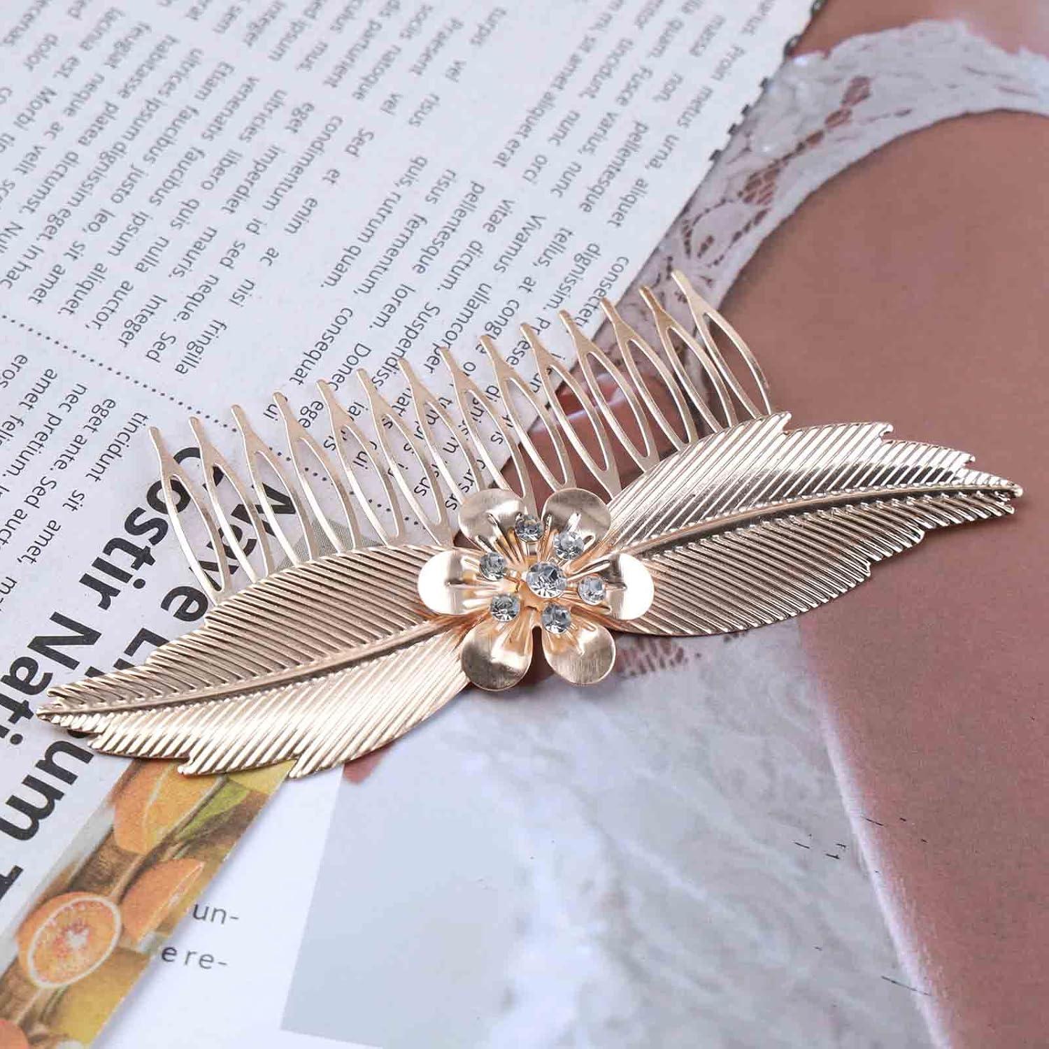 Peina de cabello dorada Yheakne con strass para boda 11.94 cm