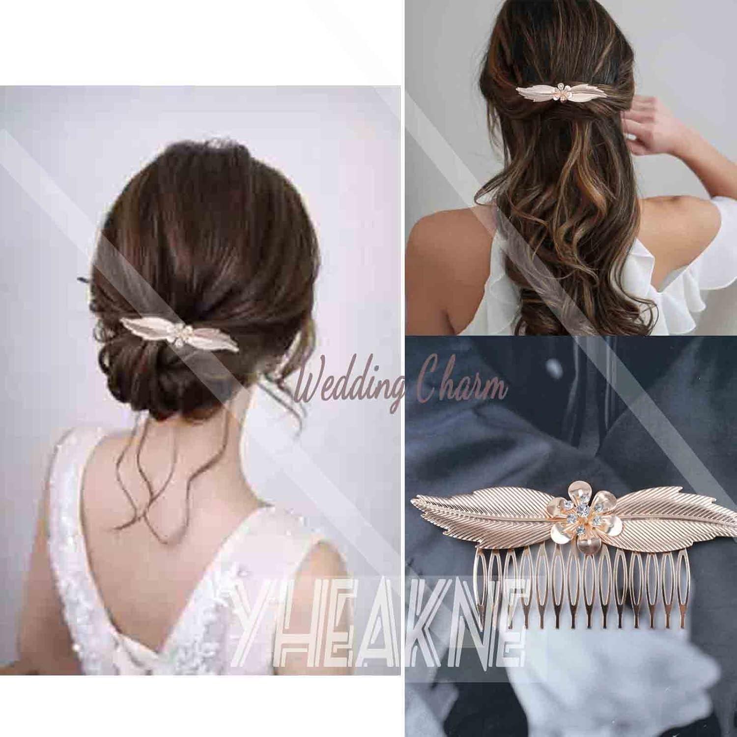 Peina de cabello dorada Yheakne con strass para boda 11.94 cm