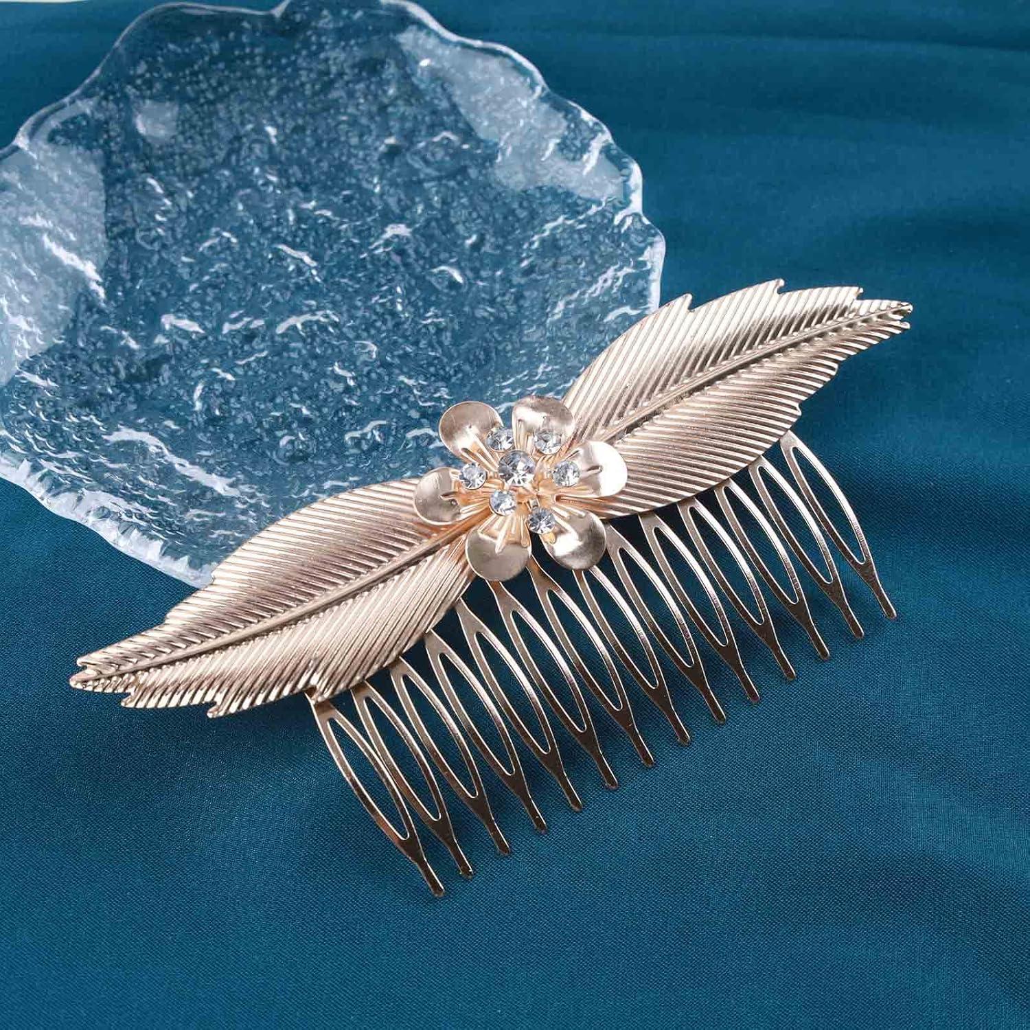 Peina de cabello dorada Yheakne con strass para boda 11.94 cm