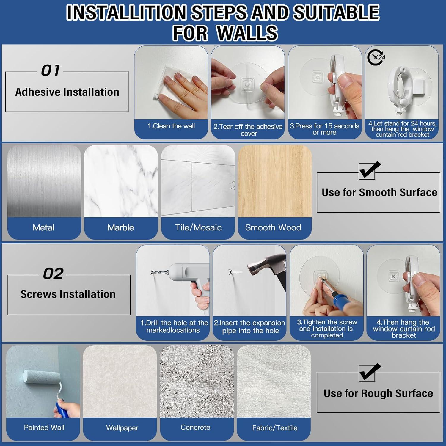 Soportes de Varilla de Cortina Adhesivos Havenest 6 Pcs Blanco