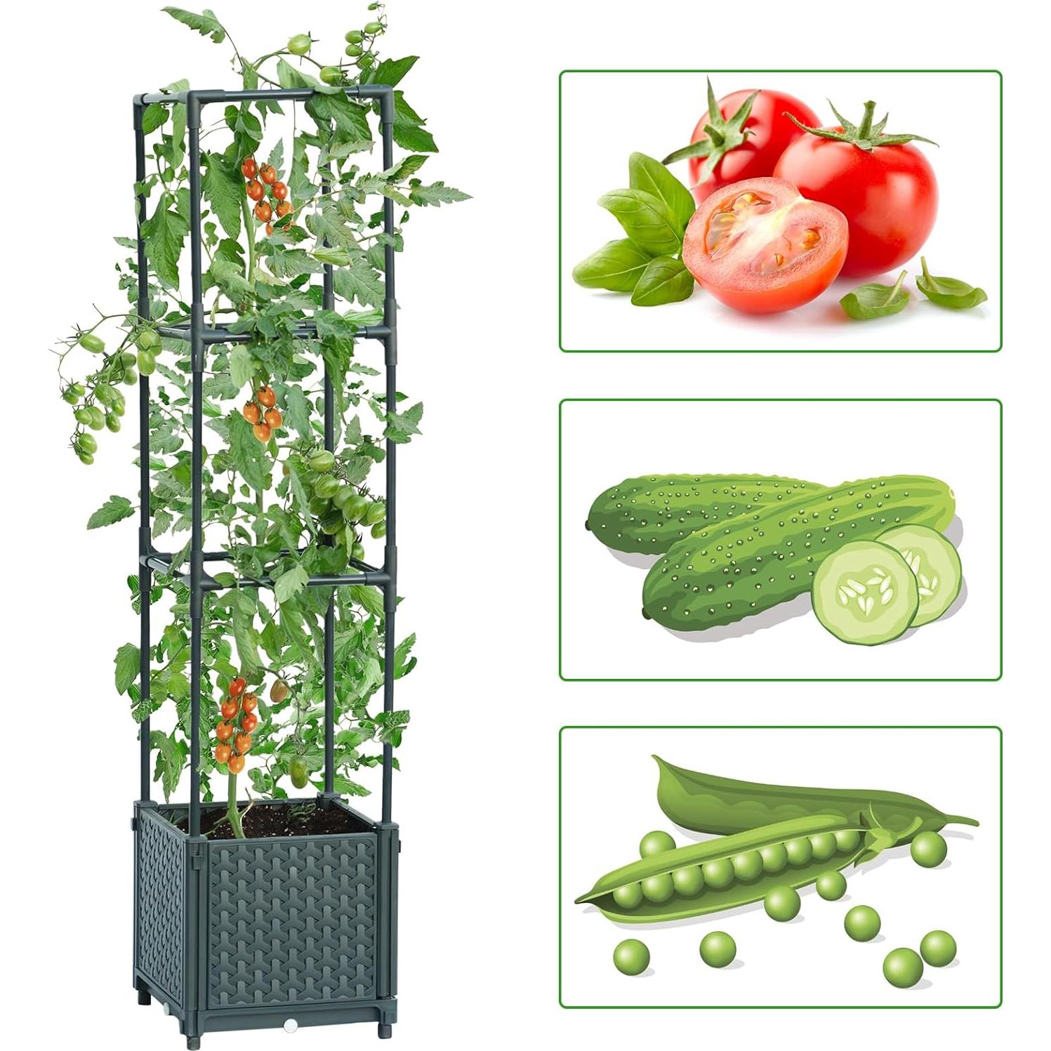 Caja de Plantas Elevada LINEX con Enrejado 15.1L Gris
