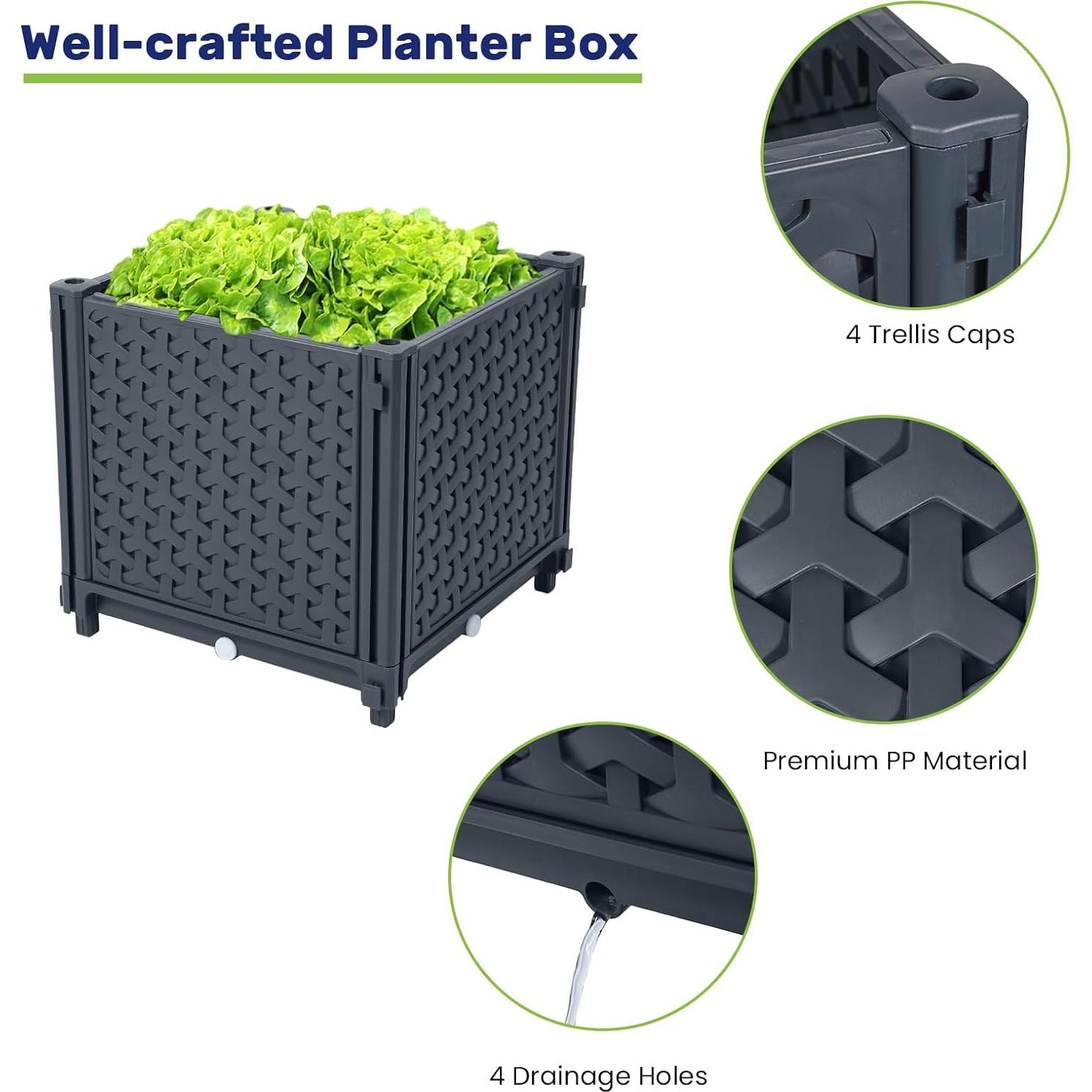 Caja de Plantas Elevada LINEX con Enrejado 15.1L Gris