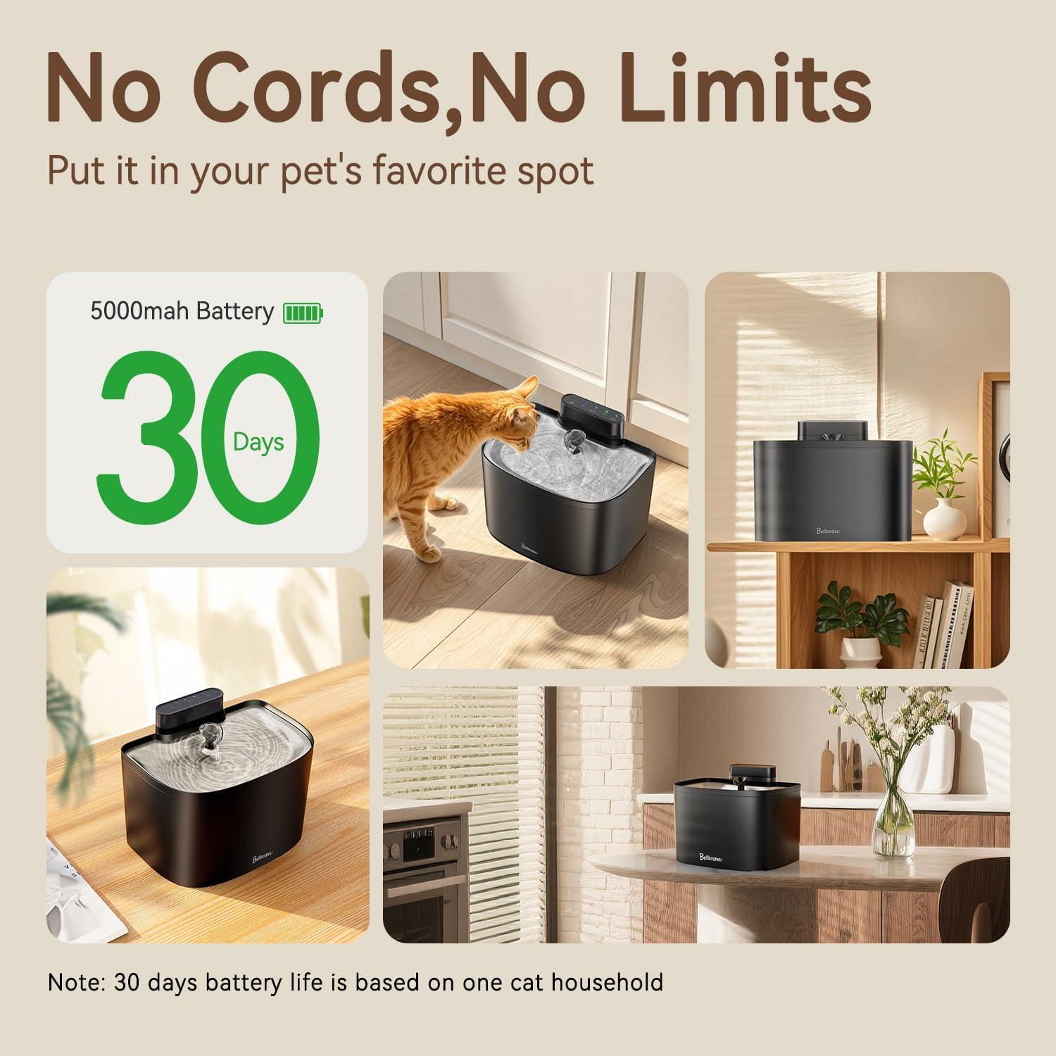 Fuente de Agua Inalámbrica para Gatos Bellkaspet M1 3.6L