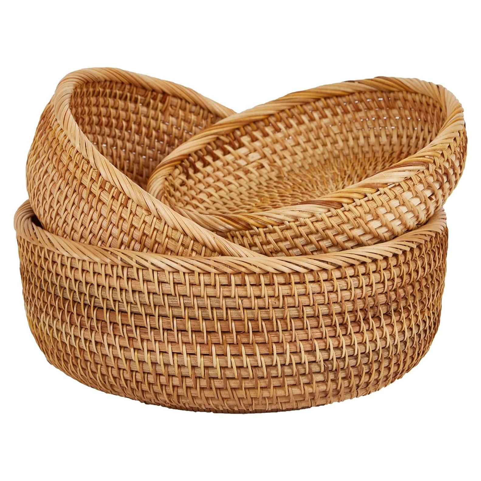 Cestas Redondas de Rattan Natural Whalehub - Almacenamiento Decorativo