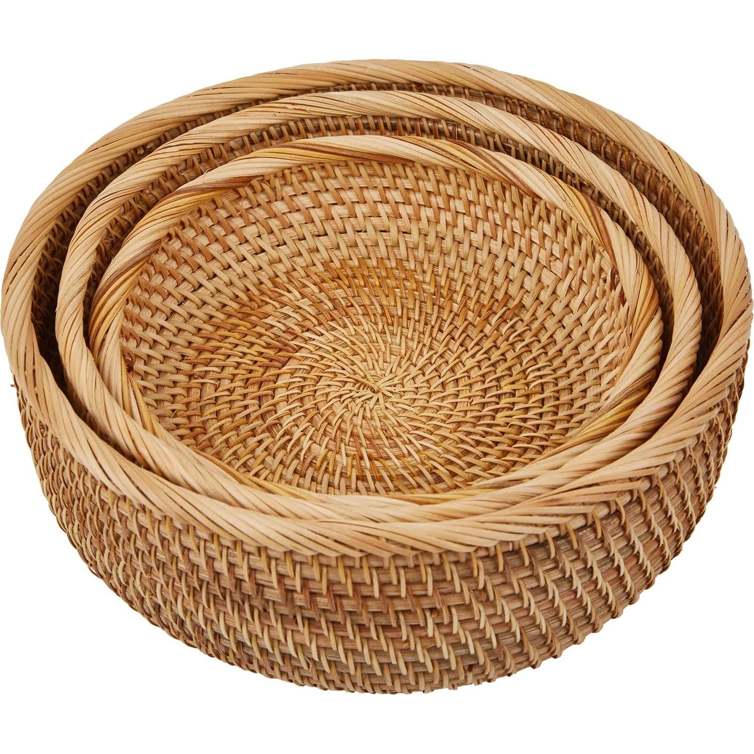 Cestas Redondas de Rattan Natural Whalehub - Almacenamiento Decorativo