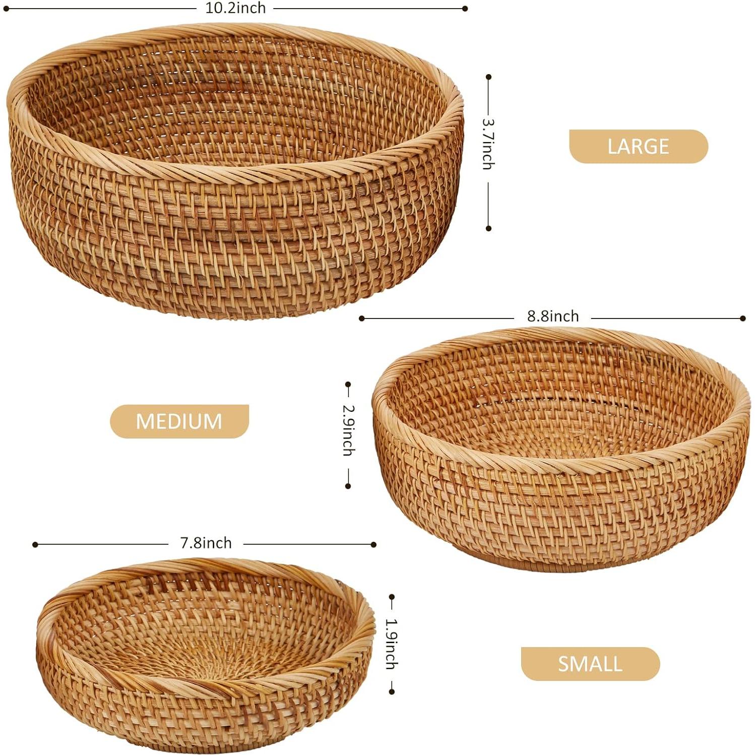 Cestas Redondas de Rattan Natural Whalehub - Almacenamiento Decorativo