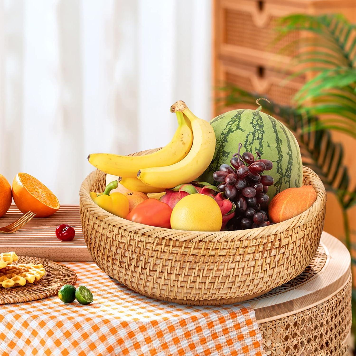 Cestas Redondas de Rattan Natural Whalehub - Almacenamiento Decorativo