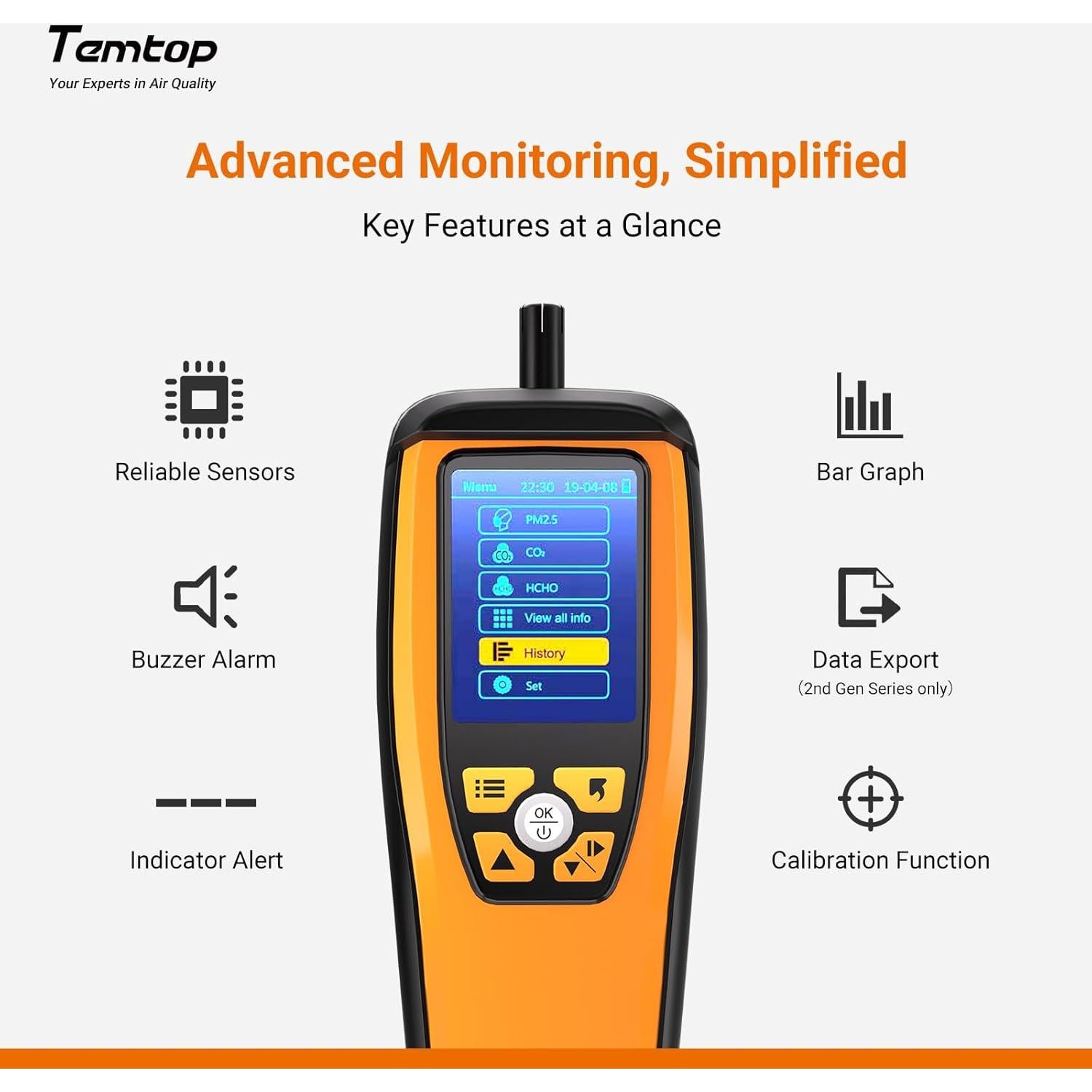 Medidor de Calidad del Aire Temtop M2000C CO2 PM2.5 PM10