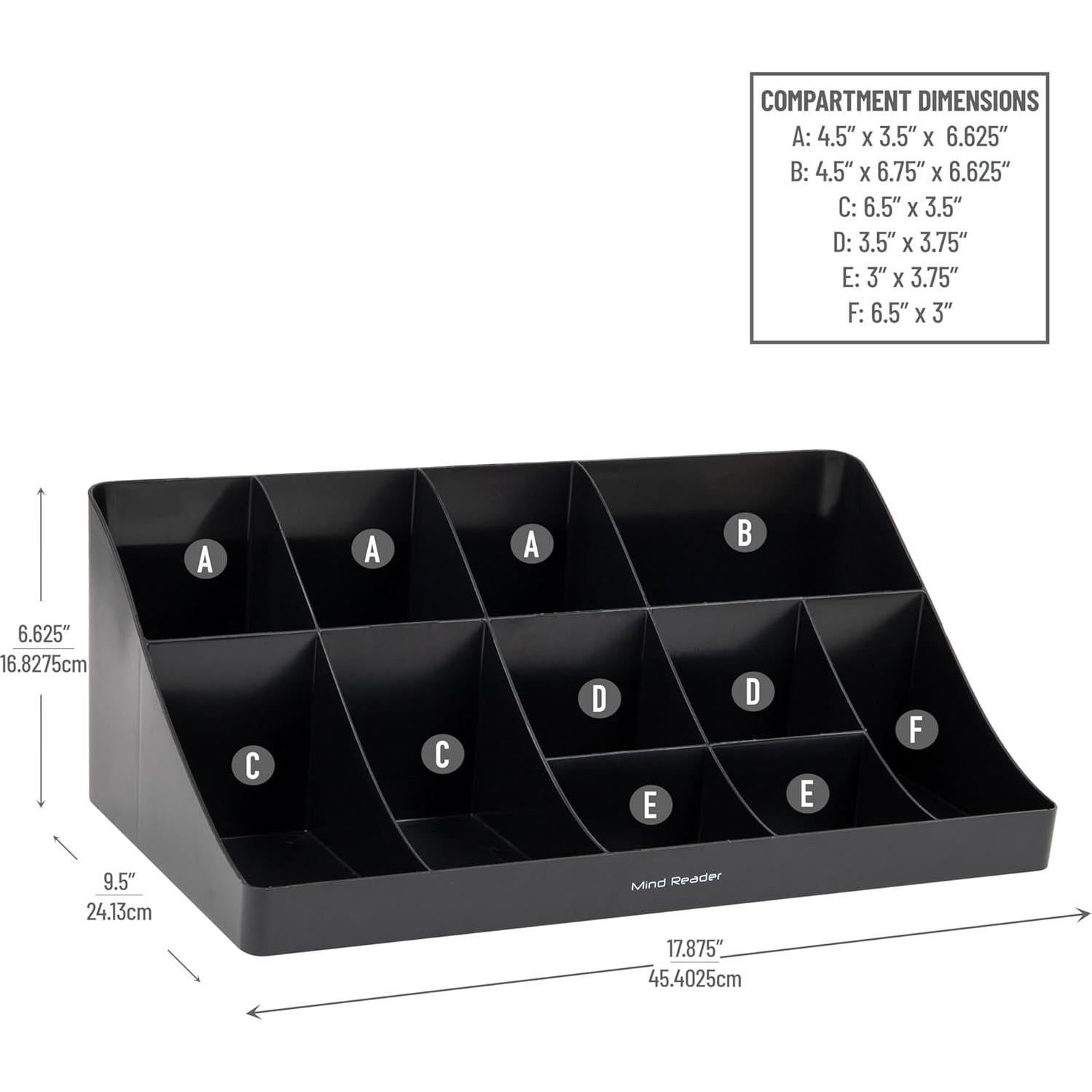 Organizador de Tazas y Condimentos Mind Reader 11 Compartimentos Negro