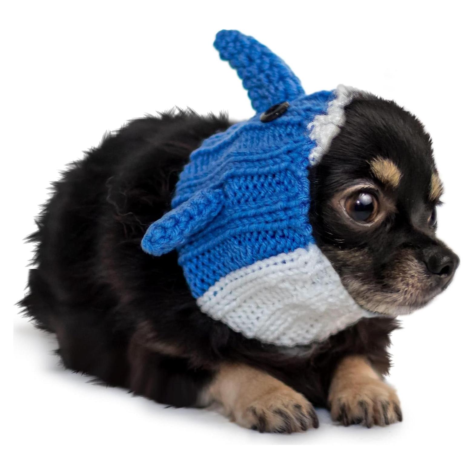 Bufanda de Perro Tejida a Mano Zoo Snoods - Baby Shark Azul Pequeño