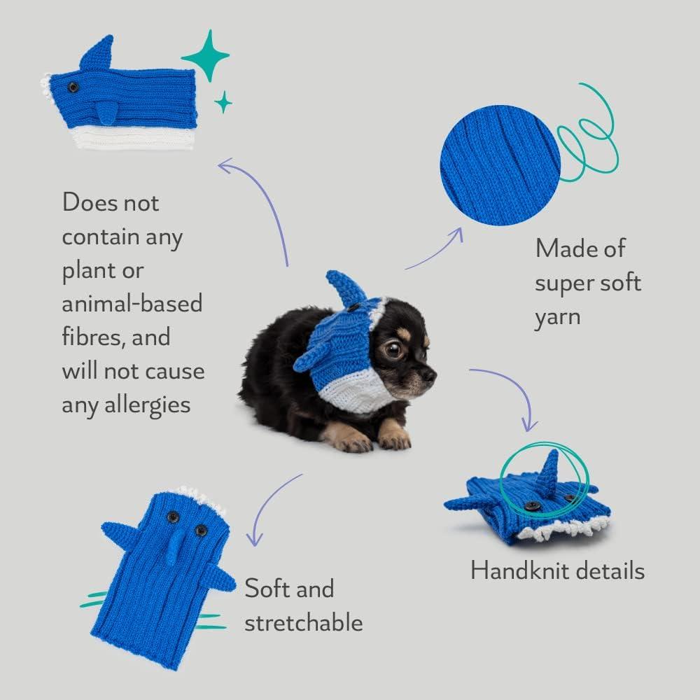 Bufanda de Perro Tejida a Mano Zoo Snoods - Baby Shark Azul Pequeño